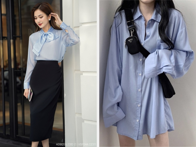 7+ Cách Phối Đồ Với Áo Sơ Mi Xanh Dương Nữ Đẹp 2024 8 Áo sơ mi xanh dương