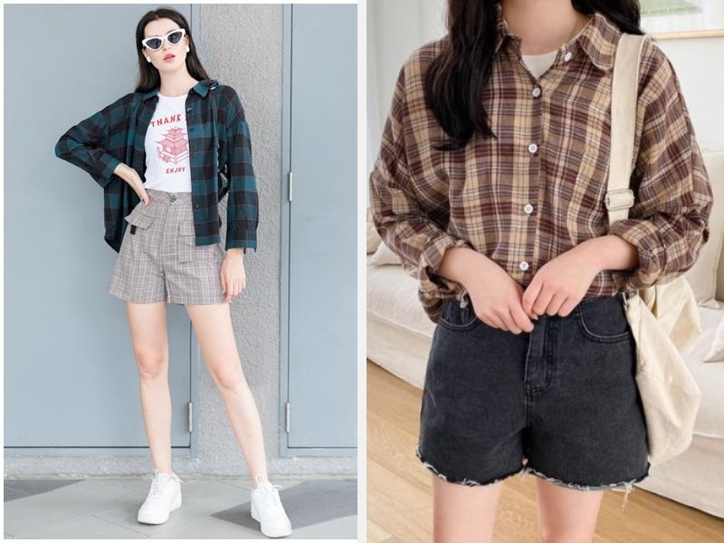 7 Cách Phối Áo Sơ Mi Với Áo Thun Nữ Theo Xu Hướng 8 Áo thun khoác với áo sơ mi nữ và áo sơ mi sơ vin