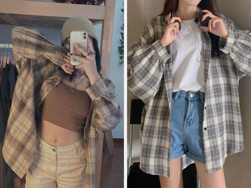 7 Cách Phối Áo Sơ Mi Với Áo Thun Nữ Theo Xu Hướng 11 Áo sơ mi với áo thun nữ croptop