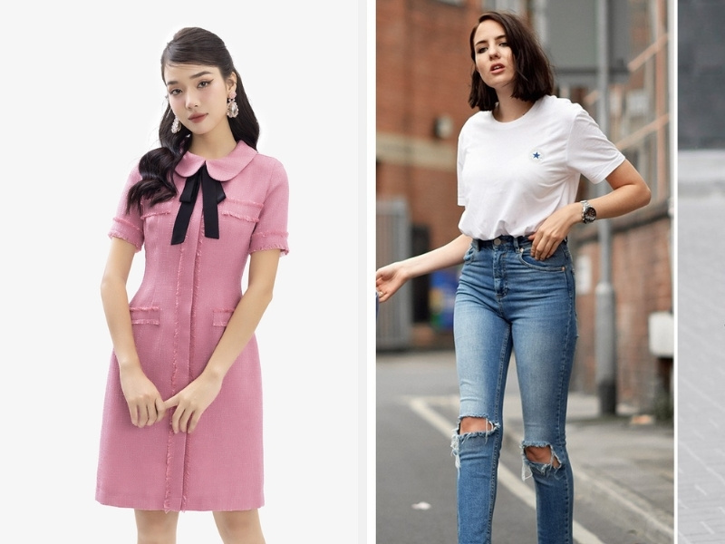 U40 Đi Họp Lớp Mặc Gì? Gợi Ý Trang Phục Và Cách Phối Đồ 10 Đầm chữ A cổ nơ - áo thun với quần jean
