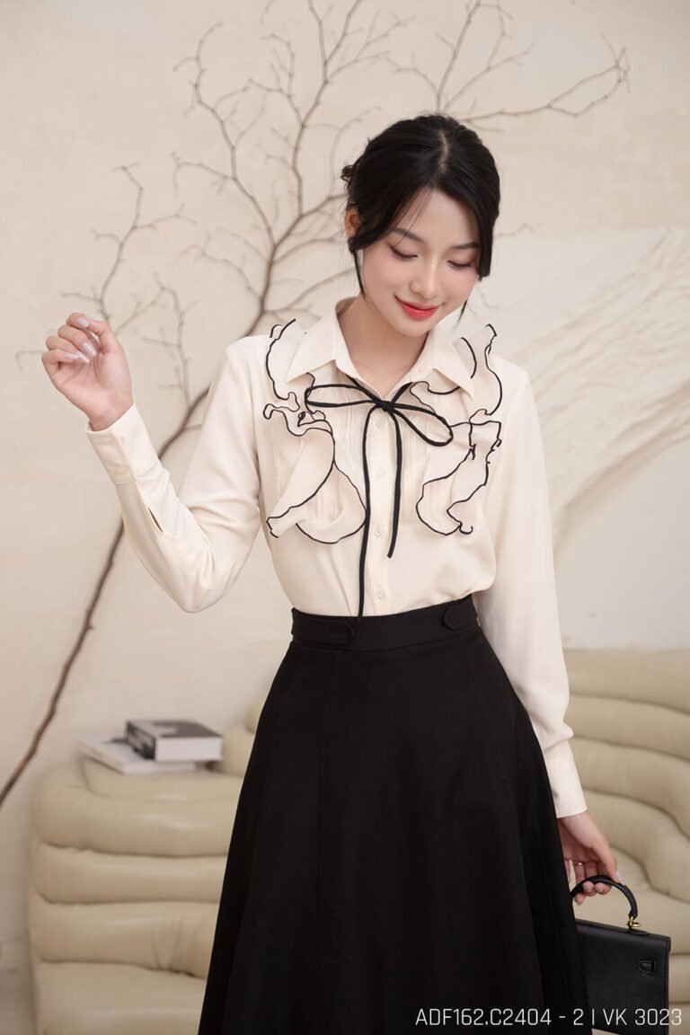 Áo sơ mi tay dài kiểu ADF162 kem pc2