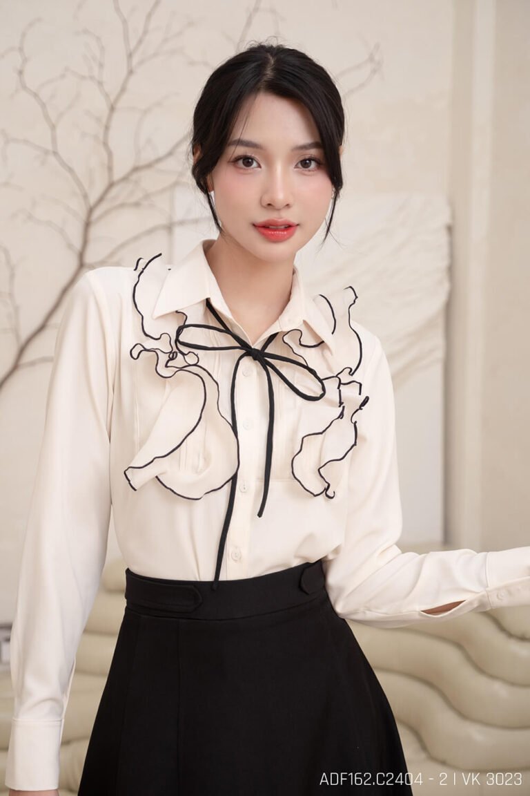 Áo sơ mi tay dài kiểu ADF162 kem pc3