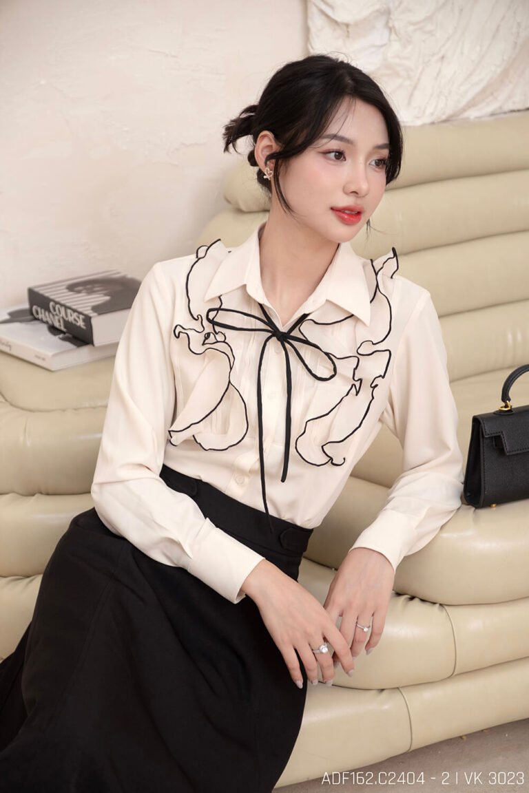 Áo sơ mi tay dài kiểu ADF162 kem pc4