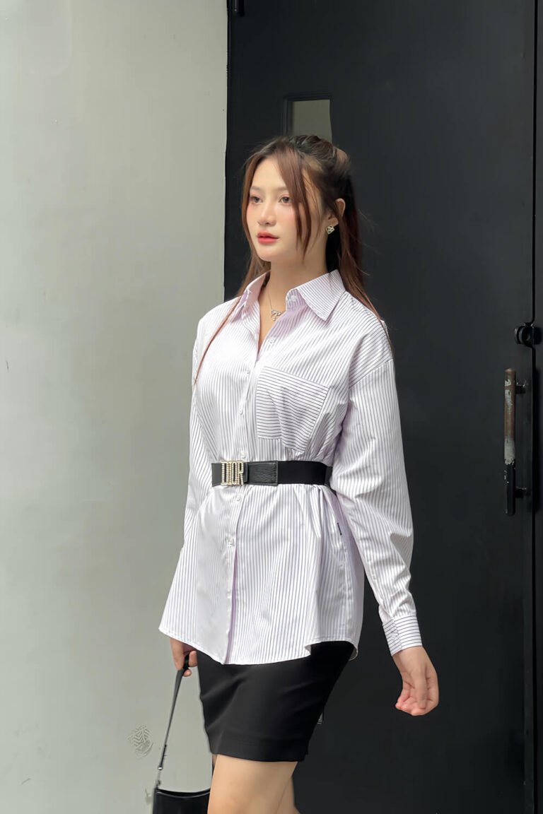 Áo sơ mi tay dài oversize ADO104 sọc tím pc1