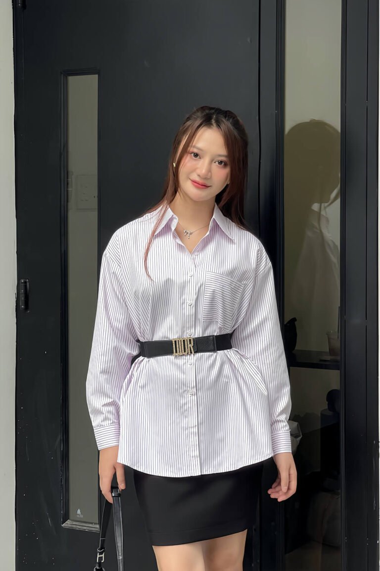 Áo sơ mi tay dài oversize ADO104 sọc tím pc2