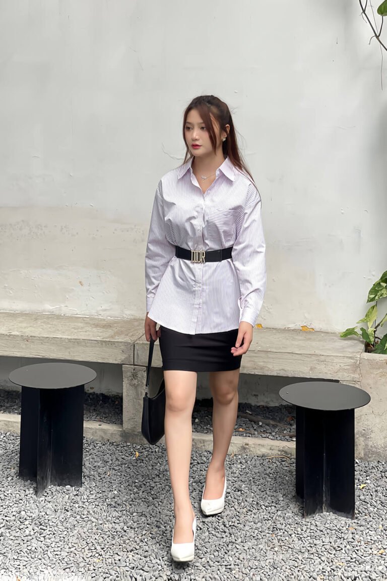 Áo sơ mi tay dài oversize ADO104 sọc tím pc3