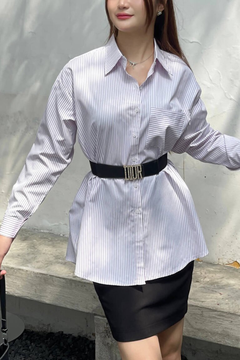 Áo sơ mi tay dài oversize ADO104 sọc tím pc4