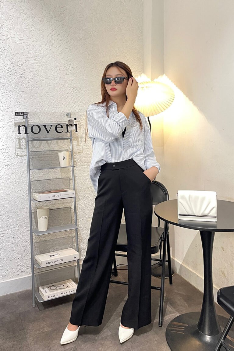 Áo sơ mi tay dài oversize ADO104 sọc xanh pc3