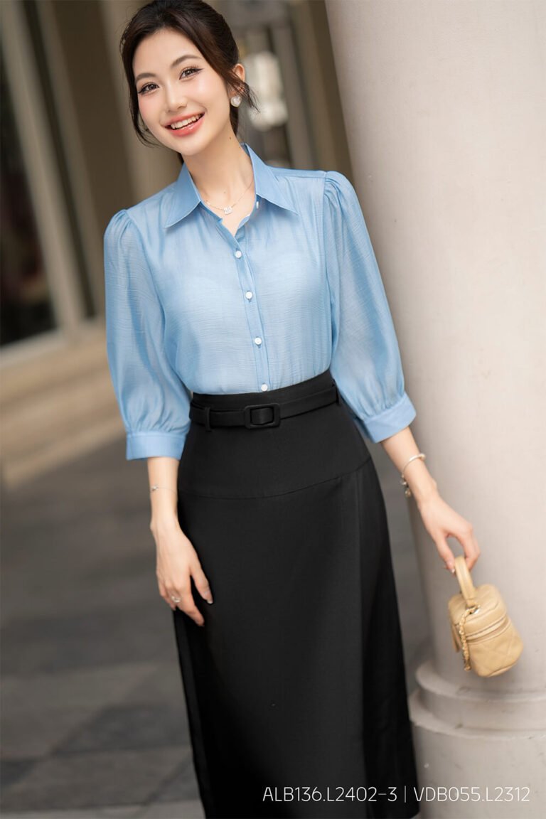 Áo sơ mi tay lỡ ALB136 xanh pc1