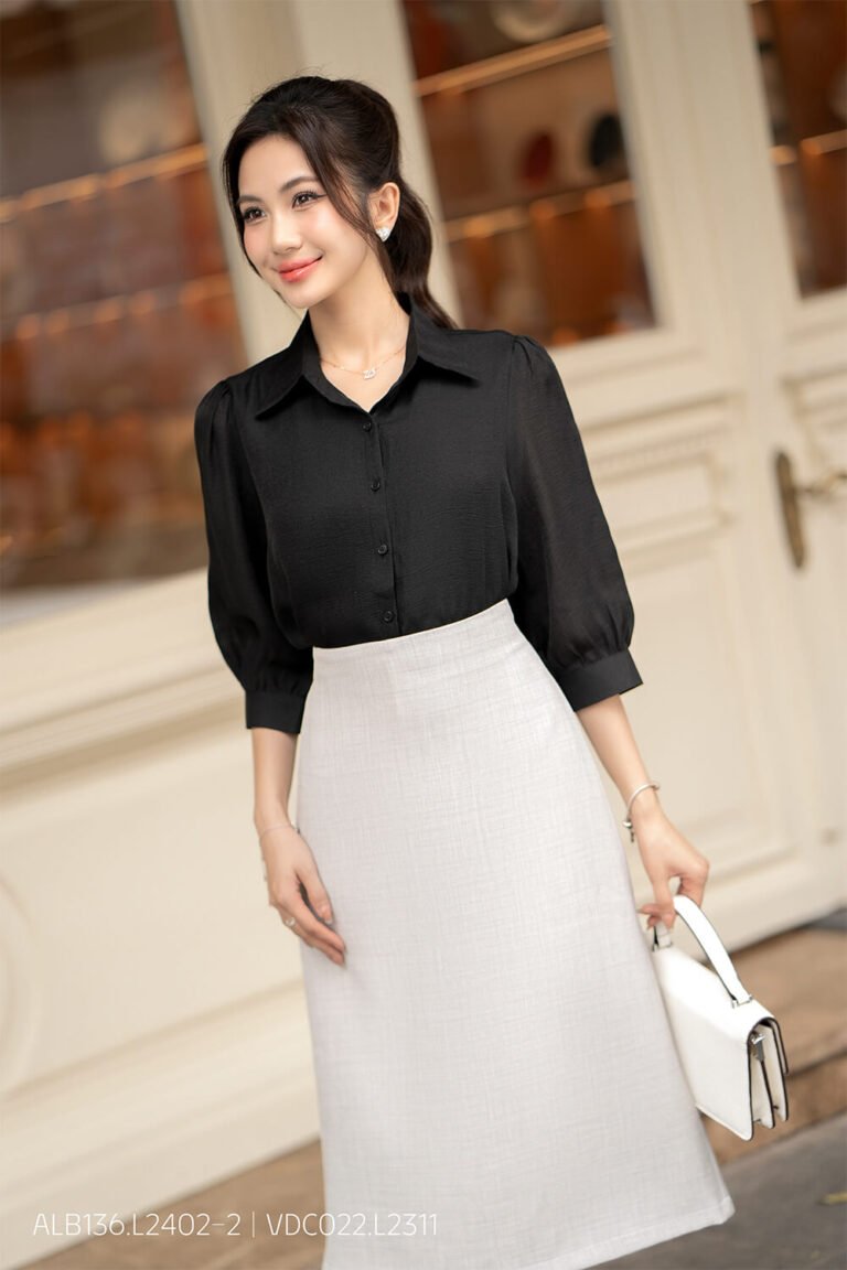 Áo sơ mi tay lỡ ALB136 đen pc2