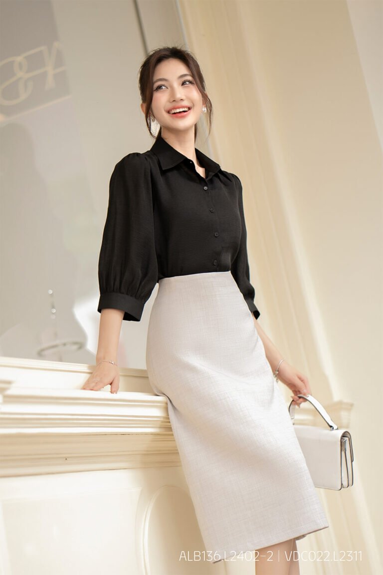 Áo sơ mi tay lỡ ALB136 đen pc3