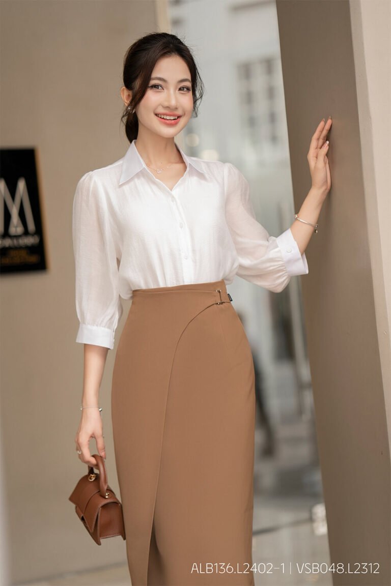 Áo sơ mi tay lỡ ALB136 trắng pc2