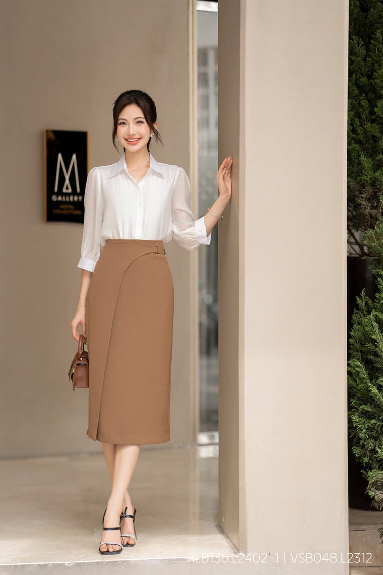 Áo sơ mi tay lỡ ALB136 trắng pc3