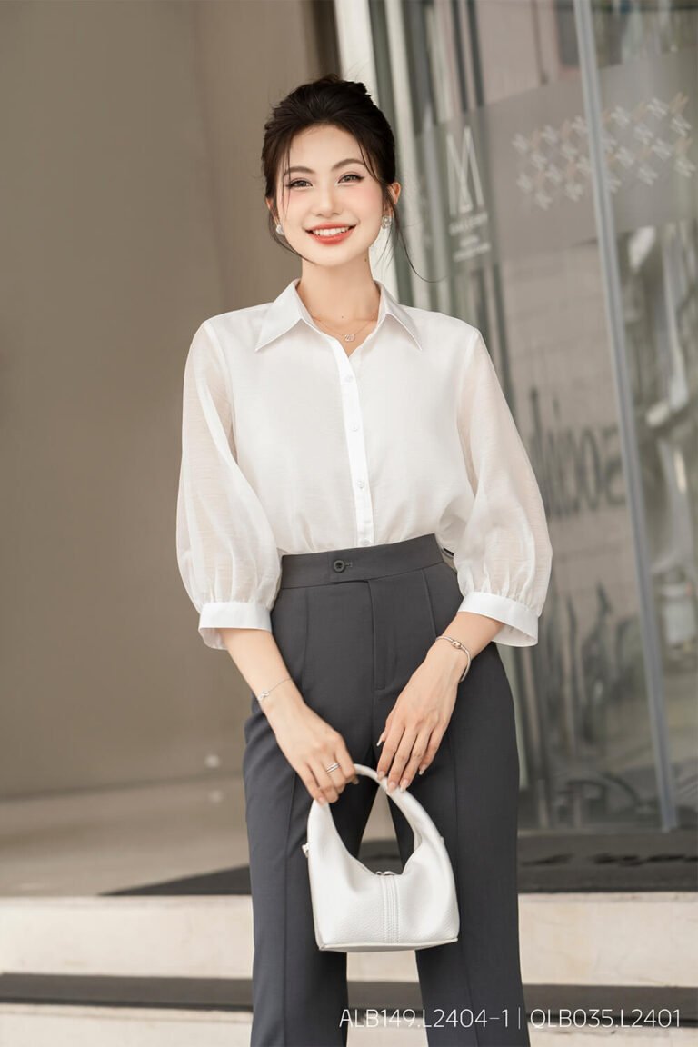 Áo sơ mi tay lỡ ALB149 xanh pc1