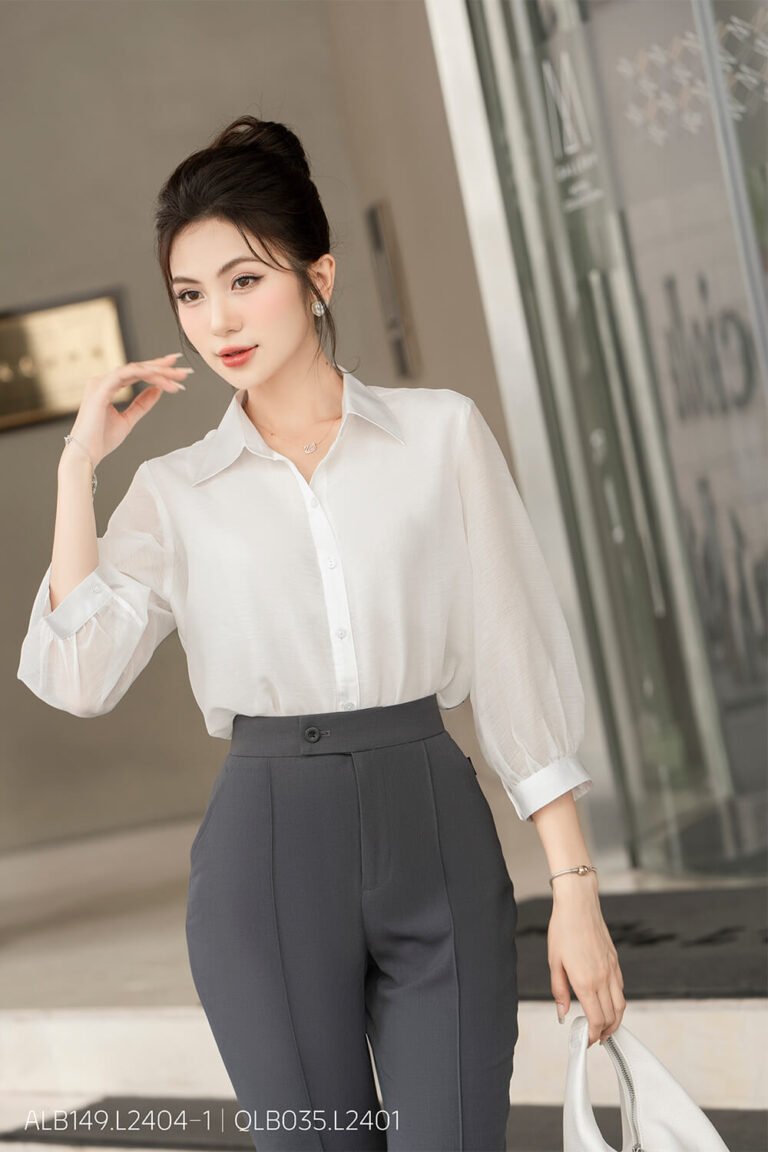 Áo sơ mi tay lỡ ALB149 xanh pc3