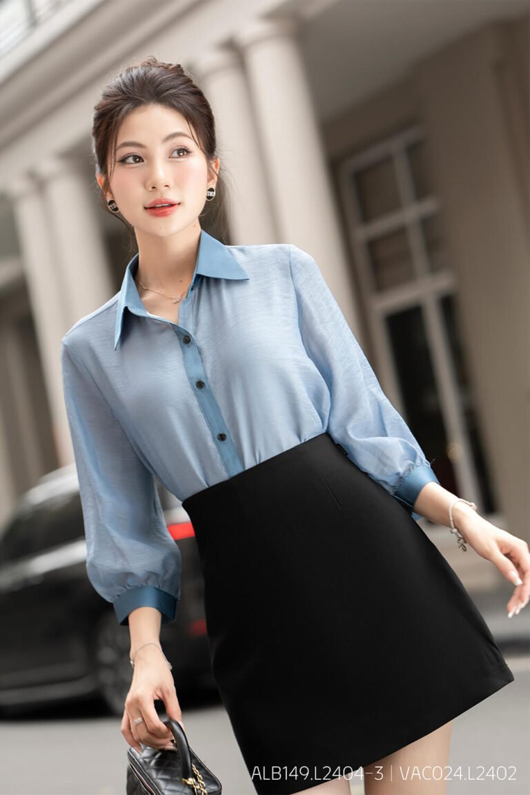 Áo sơ mi tay lỡ ALB149 xanh pc1