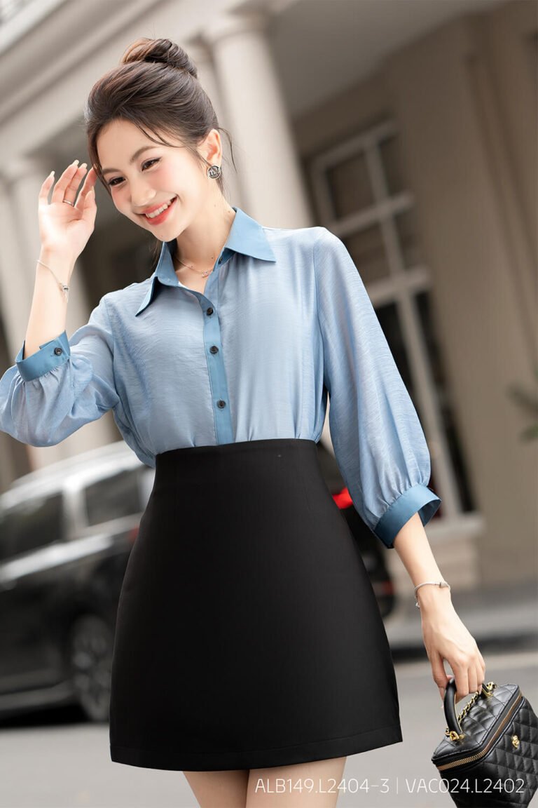Áo sơ mi tay lỡ ALB149 xanh pc2