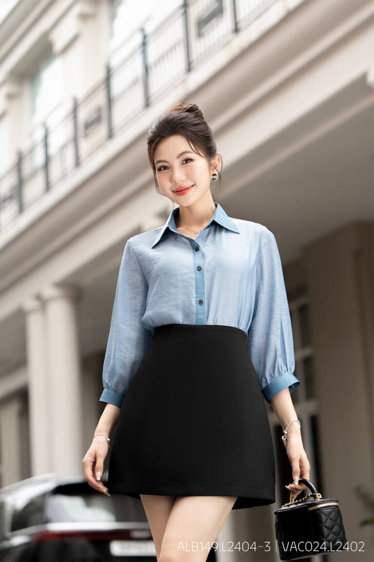Áo sơ mi tay lỡ ALB149 xanh pc4