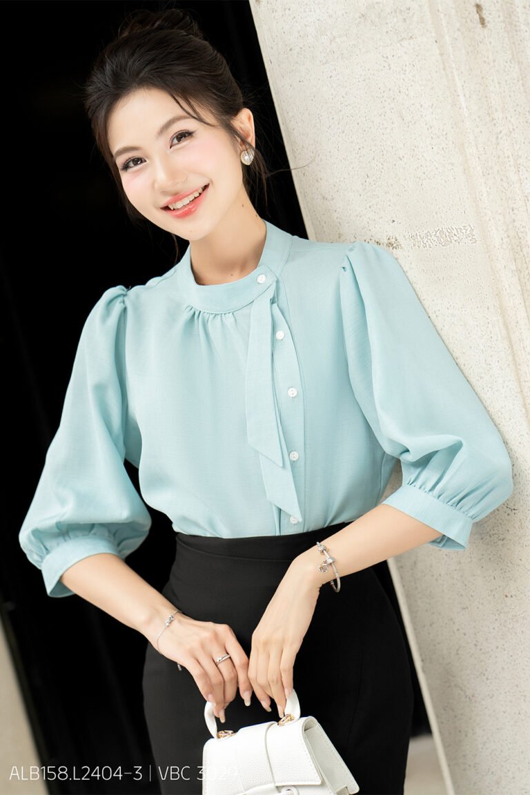 Áo sơ mi tay lỡ ALB158 xanh pc1