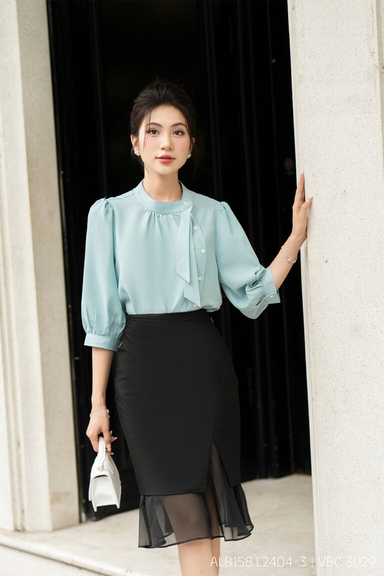 Áo sơ mi tay lỡ ALB158 xanh pc2