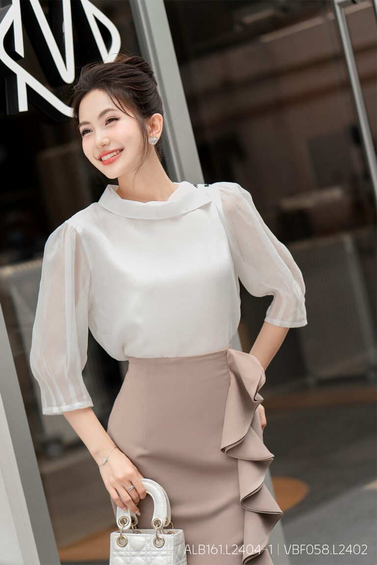 Áo sơ mi tay lỡ ALB161 trắng pc2