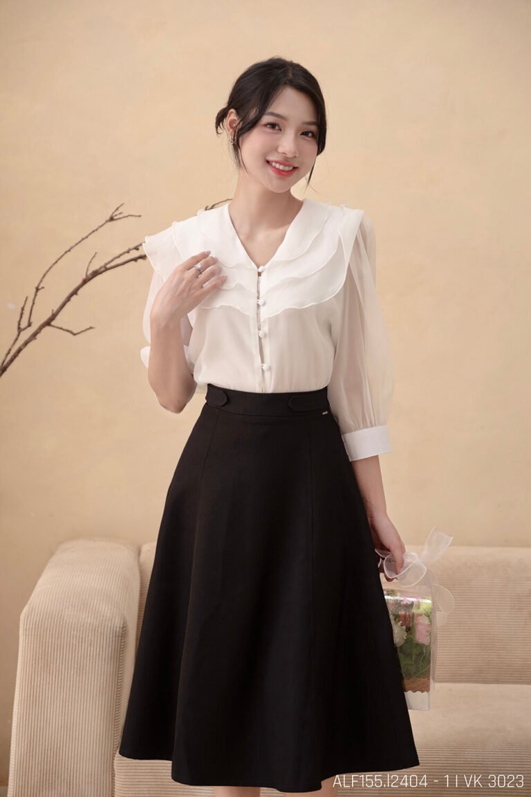 Áo sơ mi tay lỡ ALF155 trắng pc2