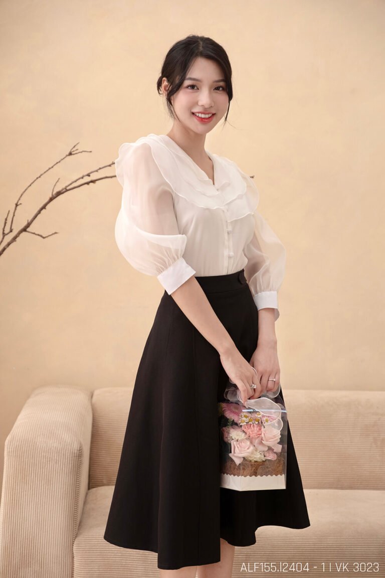 Áo sơ mi tay lỡ ALF155 trắng pc3