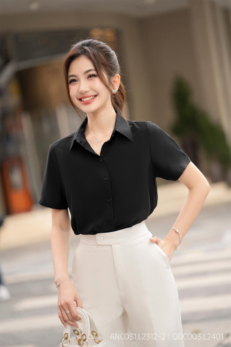 Áo sơ mi tay ngắn classic ANC031 đen pc3