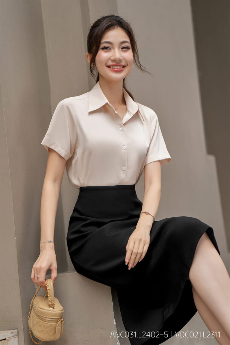 Áo sơ mi tay ngắn classic ANC031 be pc2