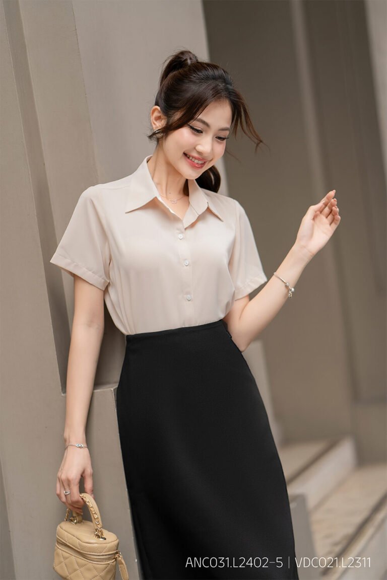 Áo sơ mi tay ngắn classic ANC031 be pc3