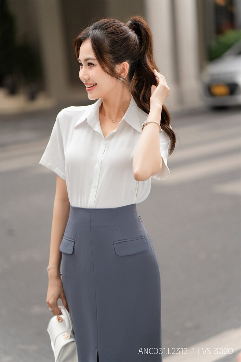 Áo sơ mi tay ngắn classic ANC031 trắng pc2