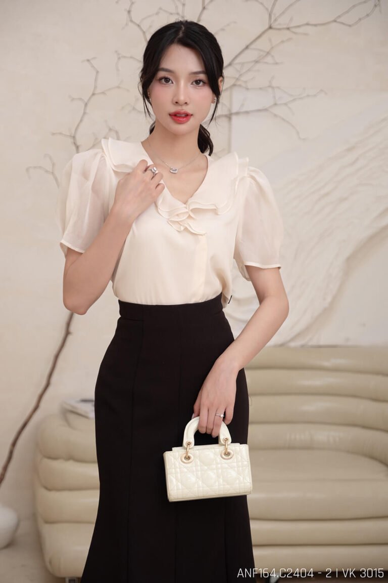 Áo sơ mi tay ngắn kiểu ANF1634 be pc3