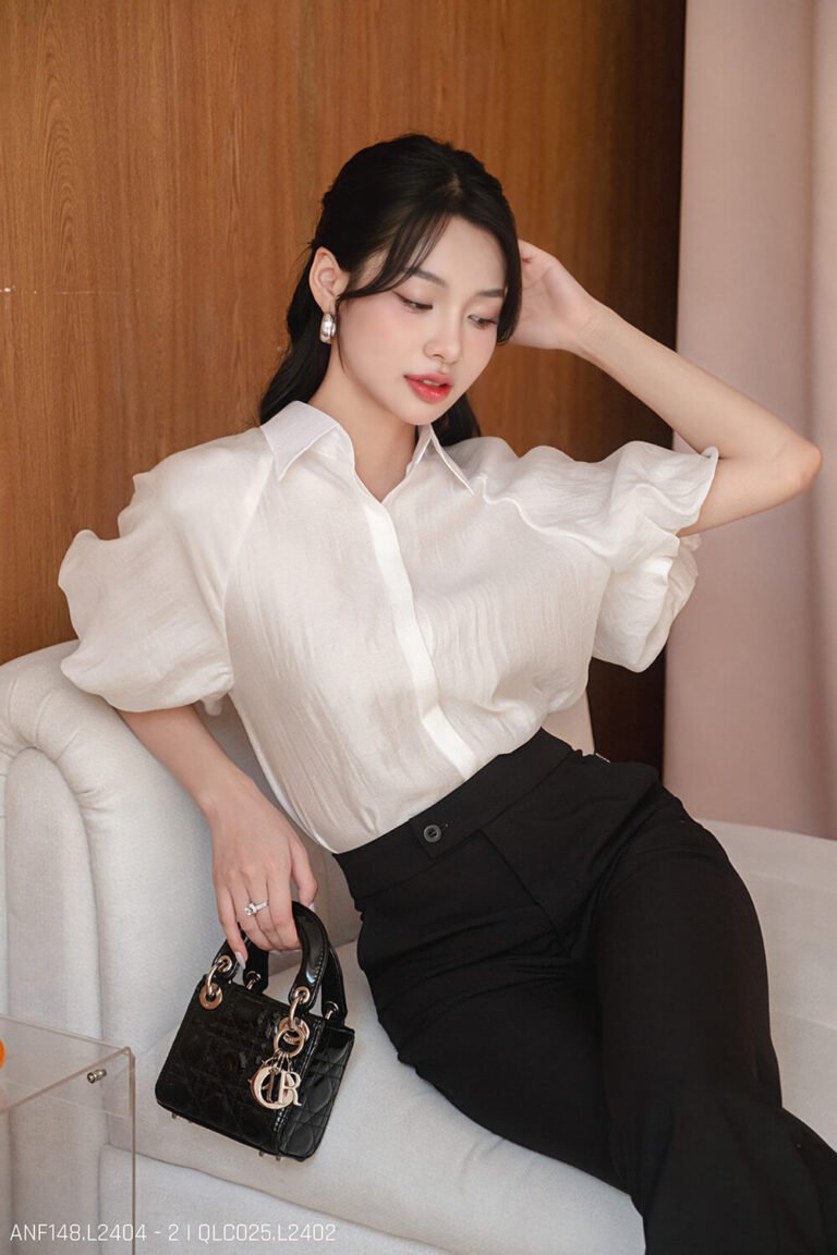 Áo sơ mi tay ngắn kiểu ANF148 trắng pc1