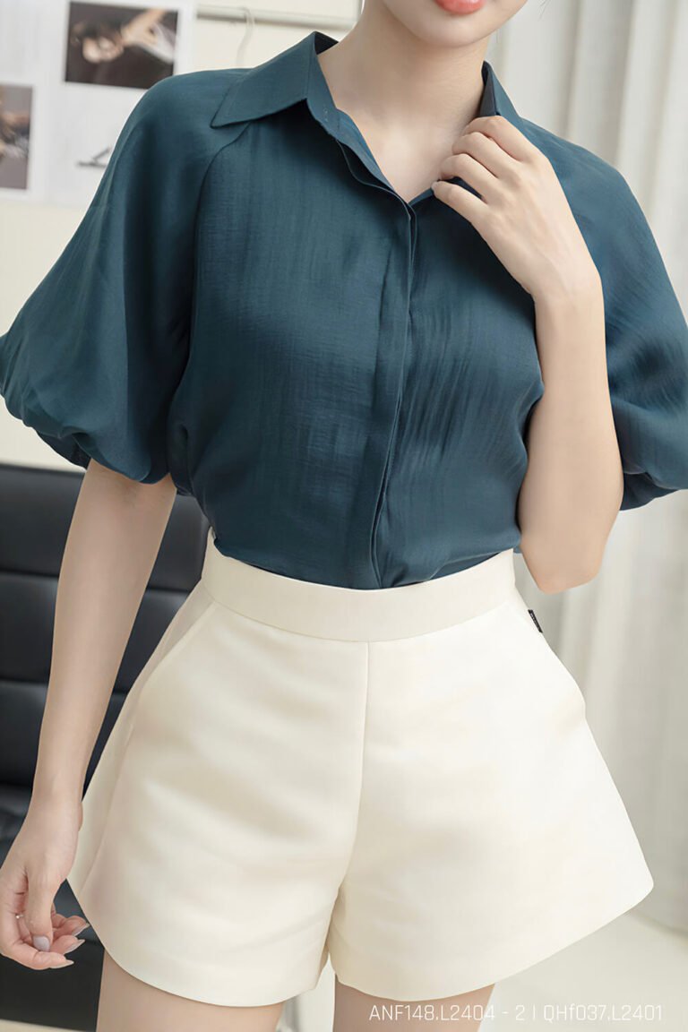 Áo sơ mi tay ngắn kiểu ANF148 xanh pc1