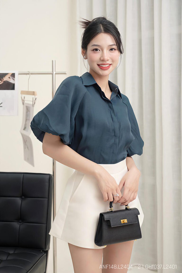 Áo sơ mi tay ngắn kiểu ANF148 xanh pc2
