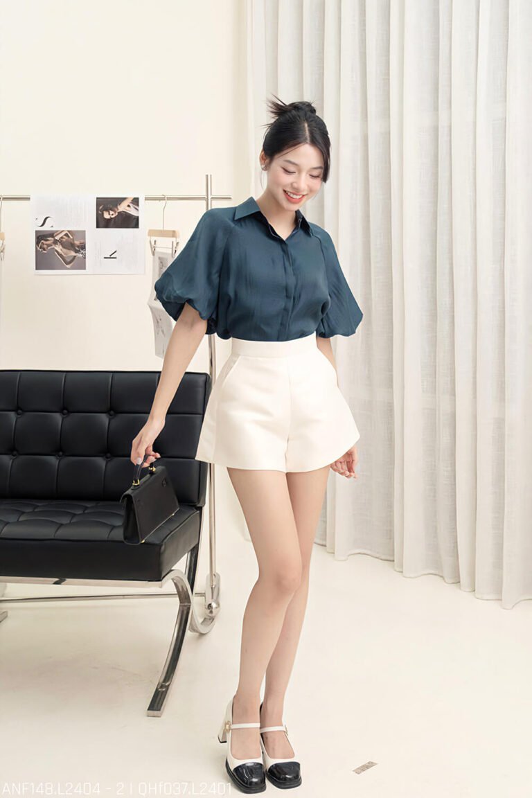 Áo sơ mi tay ngắn kiểu ANF148 xanh pc3