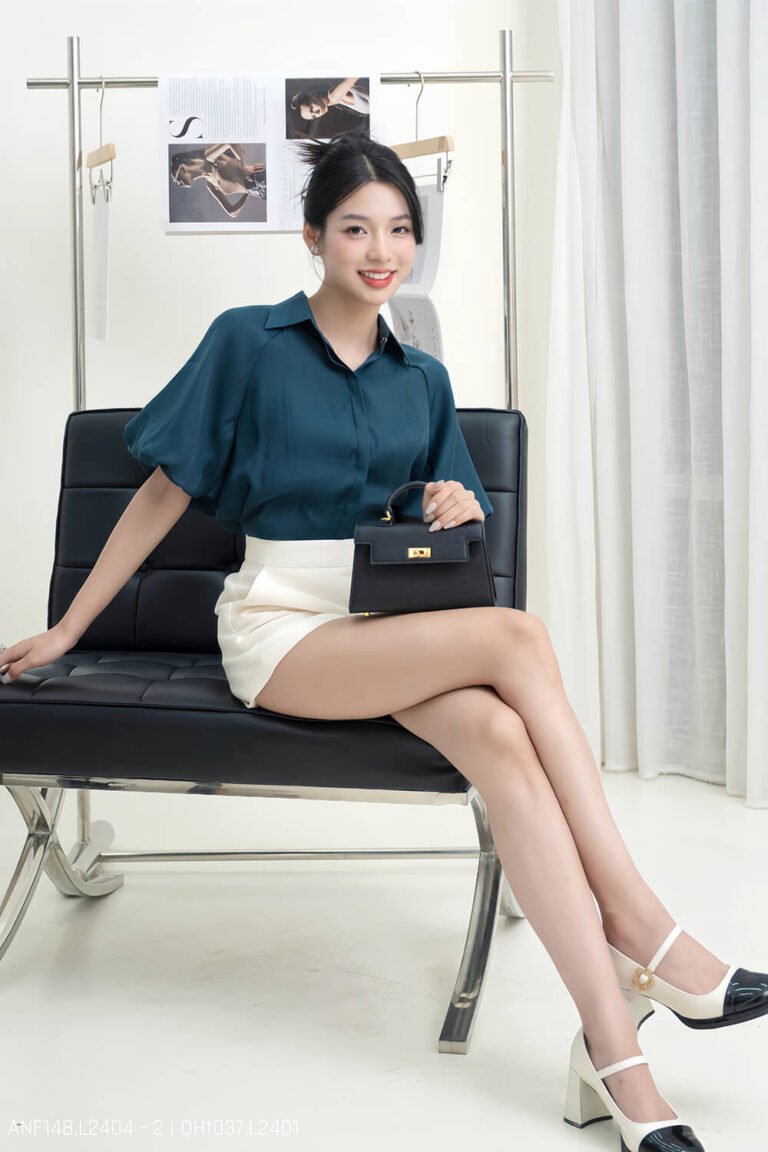 Áo sơ mi tay ngắn kiểu ANF148 xanh pc4