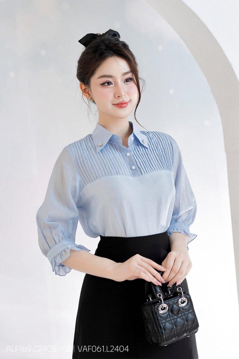 Áo sơ mi tay lỡ ALF169 xanh - VAF061- pc4