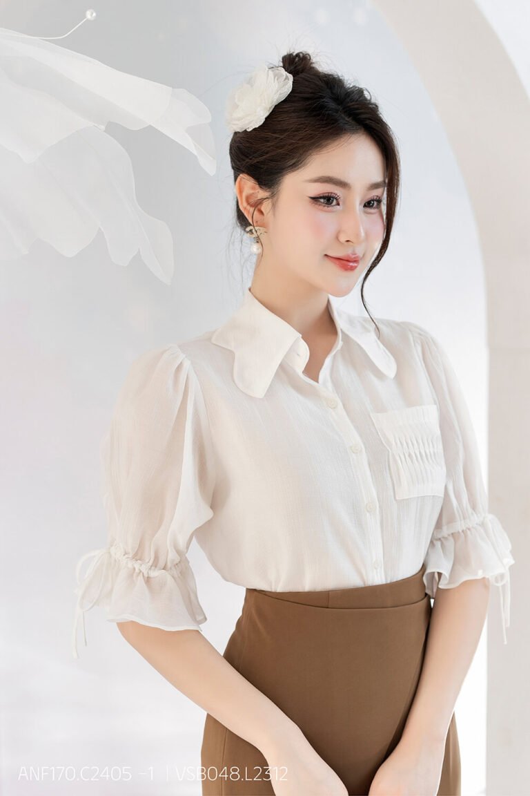 Áo sơ mi tay lỡ ANF170 trắng VSB048 pc1