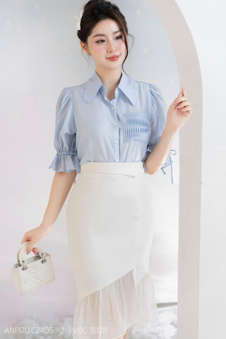 Áo sơ mi tay lỡ ANF170 xanh - vbc 3028 pc1