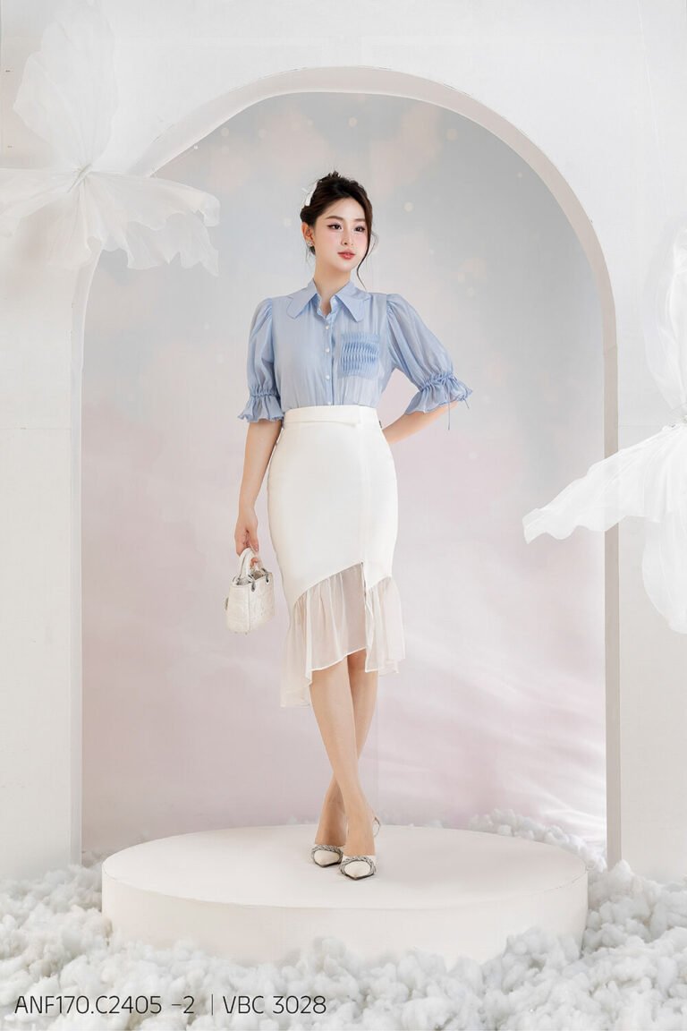 Áo sơ mi tay lỡ ANF170 xanh - vbc 3028 pc3