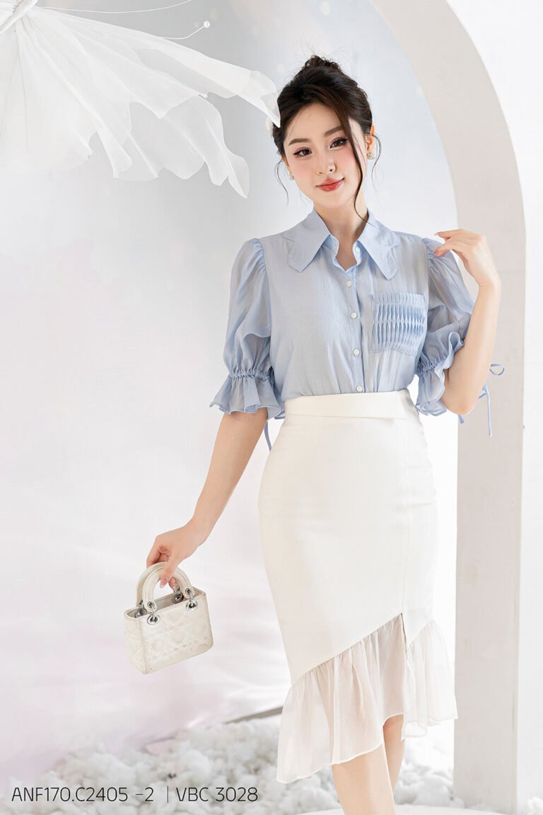 Áo sơ mi tay lỡ ANF170 xanh - vbc 3028 pc4