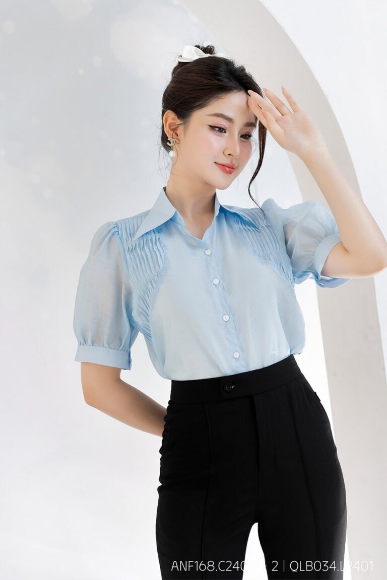 Áo sơ mi tay lỡ ANF168 xanh - QLB034 pc4