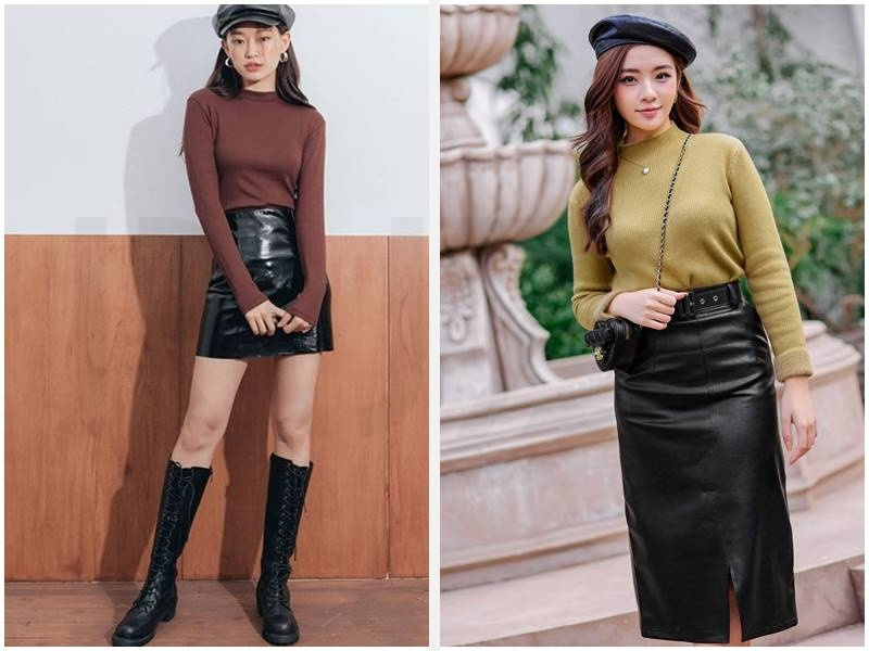 Chân Váy Da Mặc Áo Gì Đẹp, Theo Phong Cách Trang 2024 12 Phối áo thun tay dài - áo cổ lọ