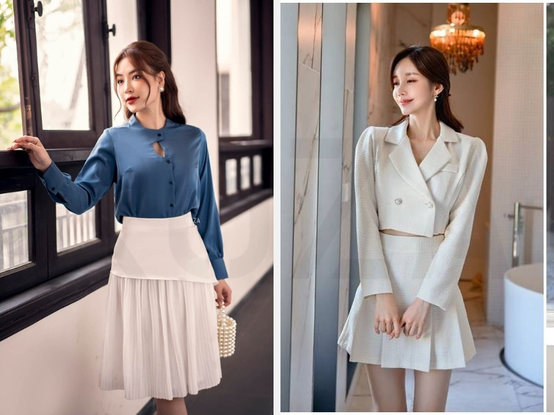 10 Cách Phối Đồ Với Chân Váy Trắng Đẹp & Tôn Dáng 2024 13 Chân váy trắng phối với áo màu denim - áo vest