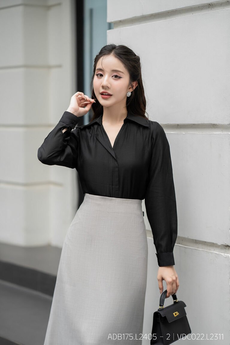 Áo sơ mi tay dài basic ADB175 đen pc2