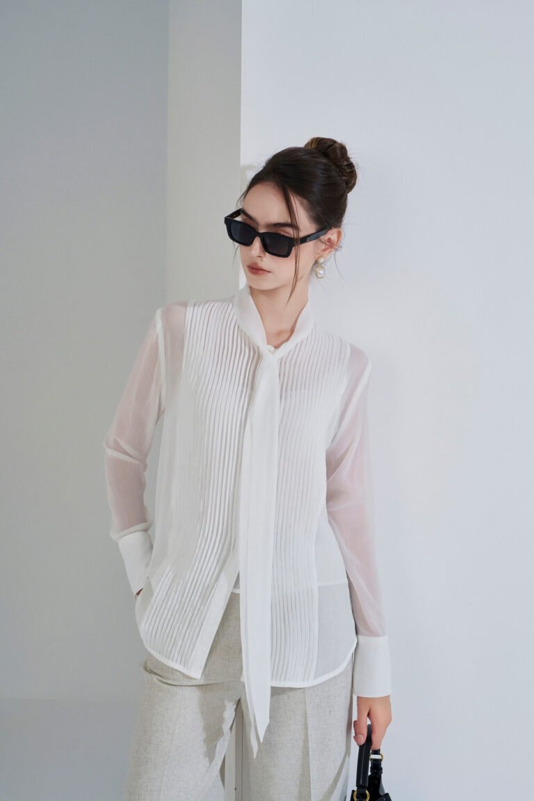 Áo sơ mi tay dài kiểu ADF184 trằng pc5