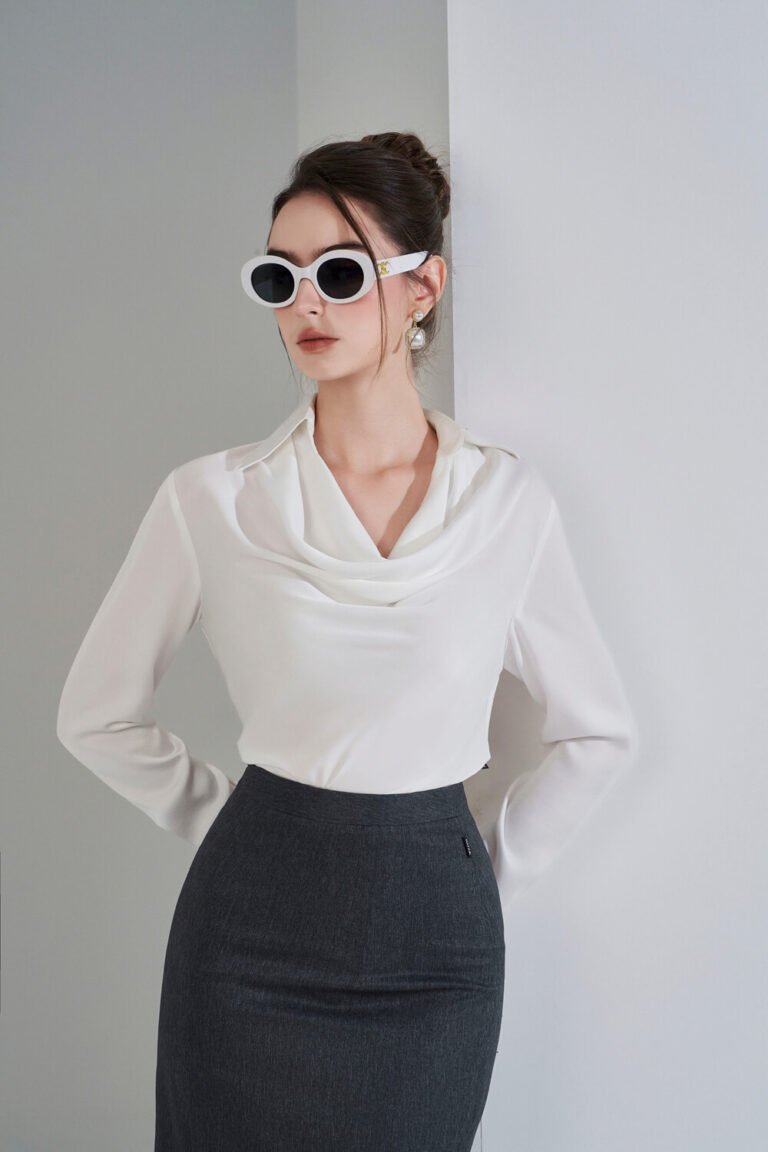 Áo sơ mi tay dài kiểu ADF190 trắng pc3