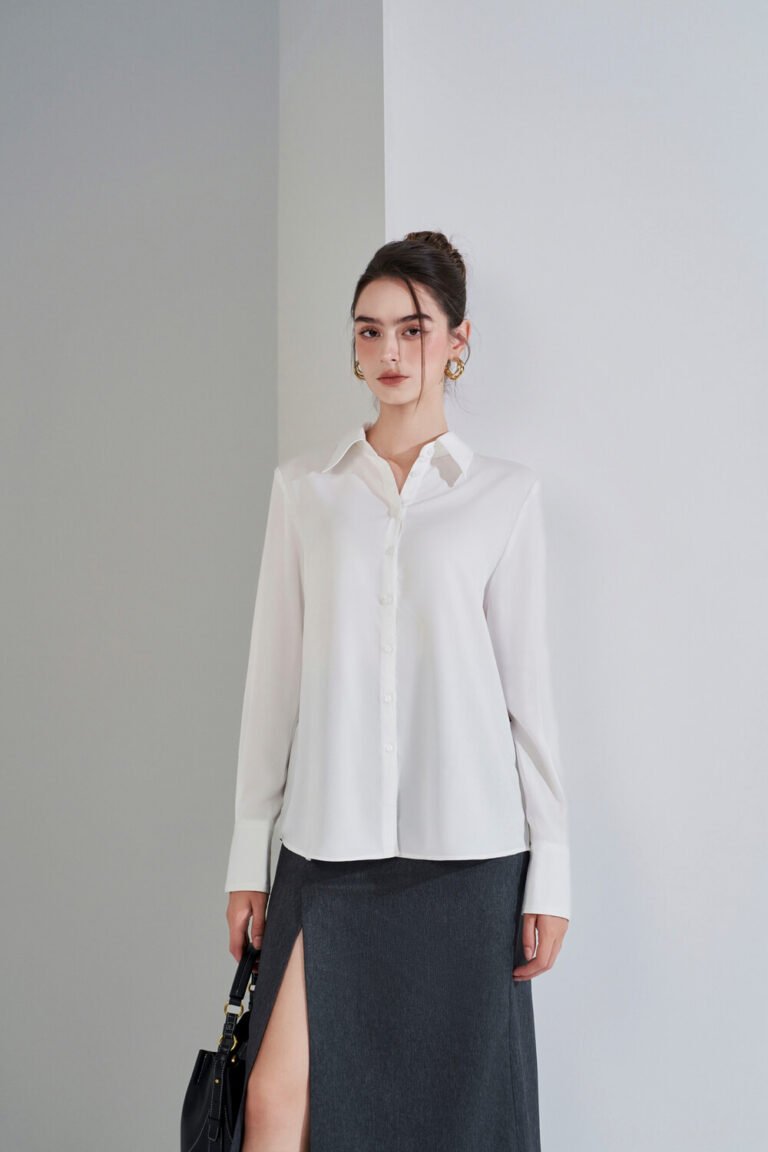 Áo sơ mi tay dài basic trấng ADB183 pc3