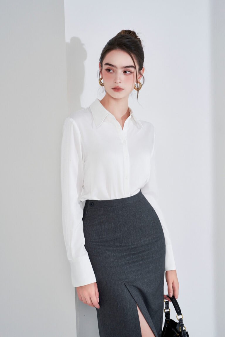 Áo sơ mi tay dài basic trấng ADB183 pc1